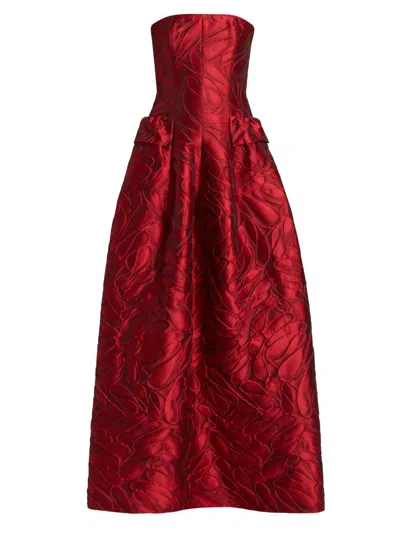 Talbot Runhof Women's Jacqaurd Strapless Ballgown In Red