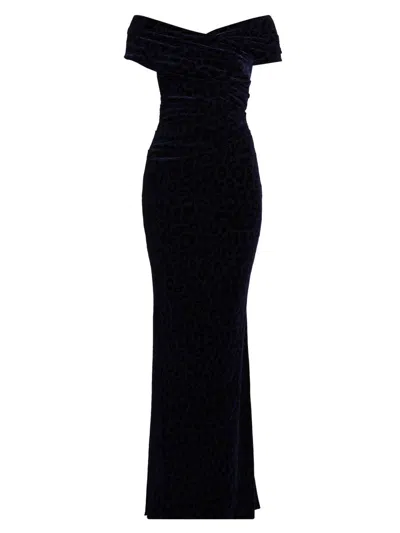 Talbot Runhof Women's Leopard Velvet Ruched Gown In Black