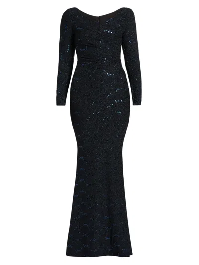 Talbot Runhof Women's Mesh Paillettes Mermaid Gown In Blue
