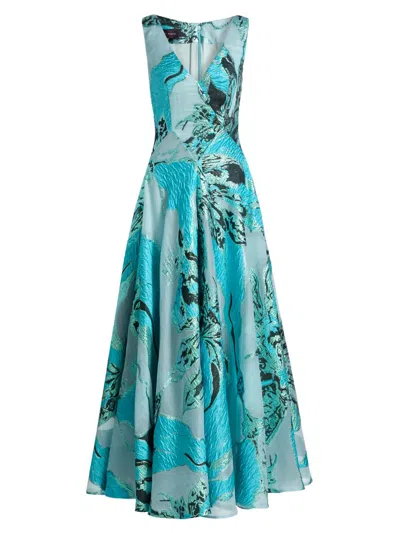 Talbot Runhof Women's Metallic Jacquard Sleeveless A-line Gown In Green