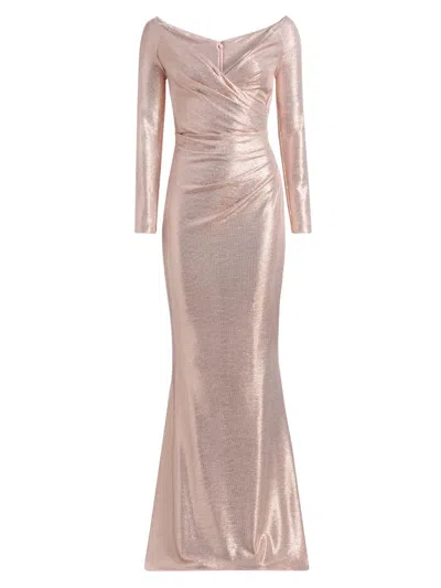Talbot Runhof Women's Metallic Jersey V-neck Gown In Pink