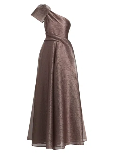 Talbot Runhof Women's One-shoulder Jacquard Gown In Brown