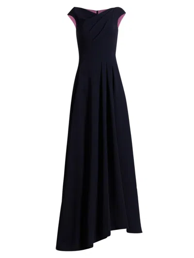 Talbot Runhof Women's Pleated Cap-sleeve A-line Gown In Blue
