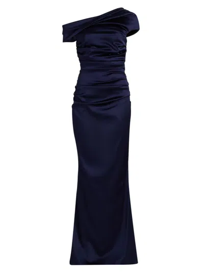 Talbot Runhof Women's Satin Off-the-shoulder Sheath Gown In Blue