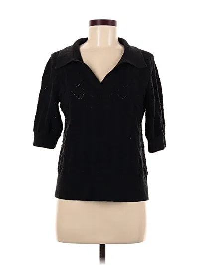 Pre-owned Talbots 3/4 Sleeve Button Down Shirt In Black