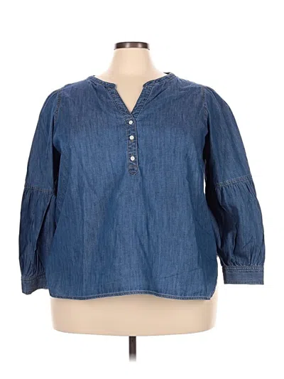 Pre-owned Talbots 3/4 Sleeve Button Down Shirt In Blue