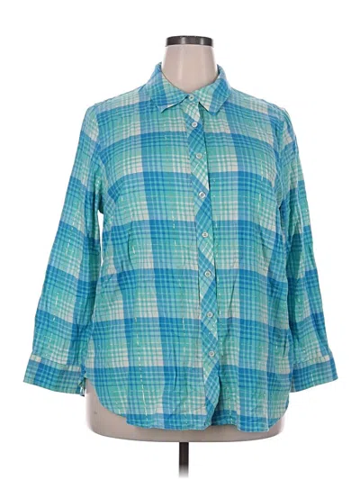 Pre-owned Talbots 3/4 Sleeve Button Down Shirt In Blue