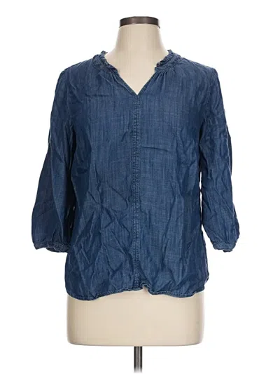 Pre-owned Talbots 3/4 Sleeve Button Down Shirt In Blue