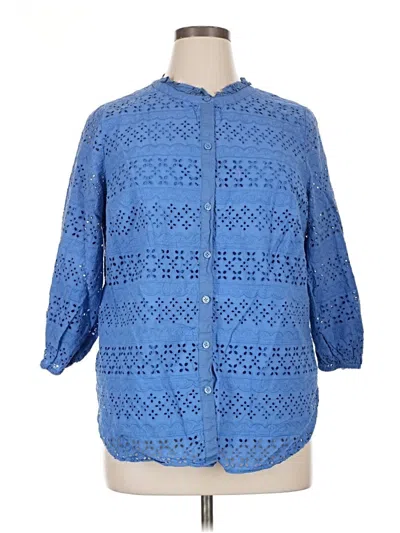 Pre-owned Talbots 3/4 Sleeve Button Down Shirt In Blue