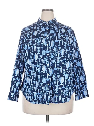 Pre-owned Talbots 3/4 Sleeve Button Down Shirt In Blue