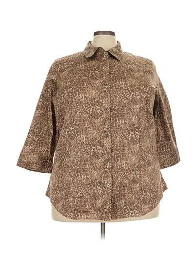 Pre-owned Talbots 3/4 Sleeve Button Down Shirt In Brown
