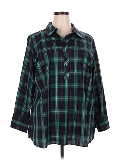 Pre-owned Talbots 3/4 Sleeve Button Down Shirt In Green