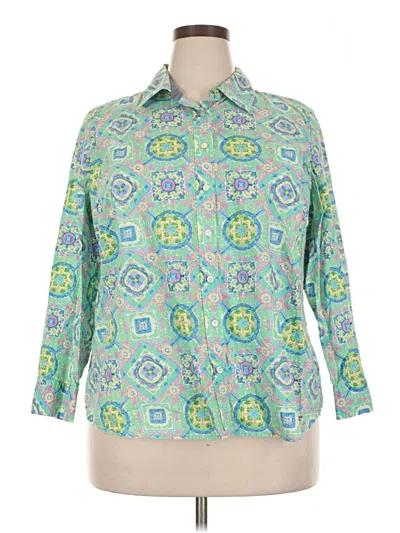 Pre-owned Talbots 3/4 Sleeve Button Down Shirt In Green