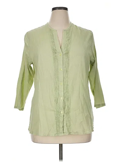 Pre-owned Talbots 3/4 Sleeve Button Down Shirt In Green