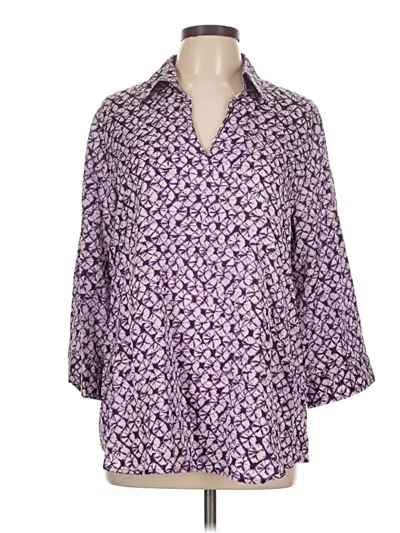 Pre-owned Talbots 3/4 Sleeve Button Down Shirt In Purple