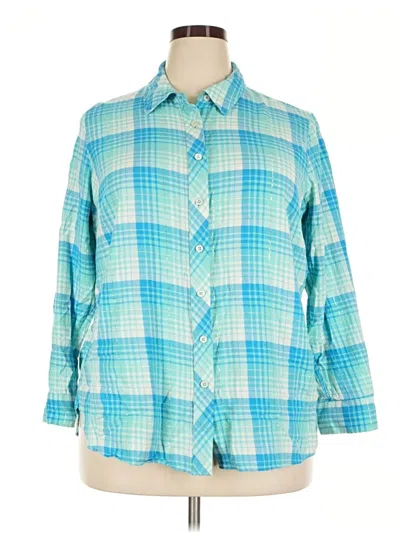 Pre-owned Talbots 3/4 Sleeve Button Down Shirt In Teal