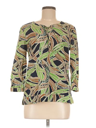 Pre-owned Talbots 3/4 Sleeve Silk Top Green Keyhole Neckline Tops