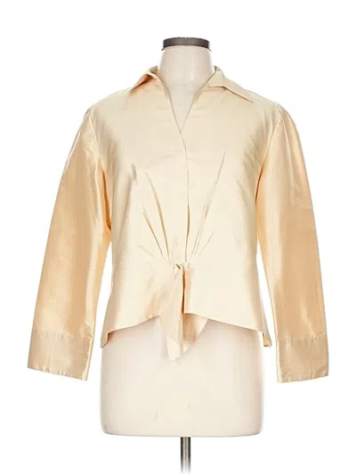 Pre-owned Talbots 3/4 Sleeve Silk Top Ivory Tie Neck Tops In White