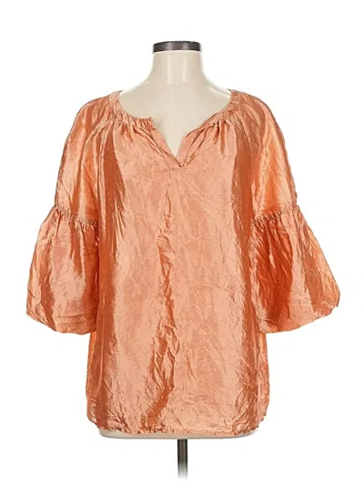 Pre-owned Talbots 3/4 Sleeve Silk Top Orange Cold Shoulder Neckline Tops