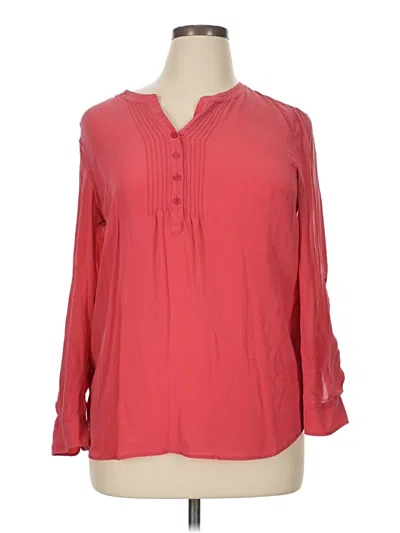 Pre-owned Talbots 3/4 Sleeve Silk Top Red Keyhole Neckline Tops