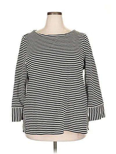 Pre-owned Talbots 3/4 Sleeve Top Black Stripes Pattern Boatneck Tops