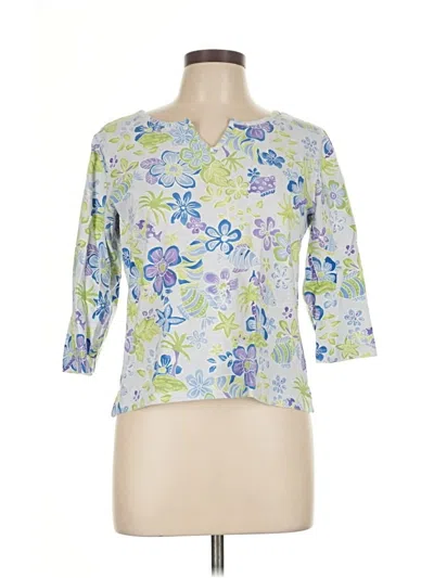 Pre-owned Talbots 3/4 Sleeve Top Blue Floral Pattern Boatneck Tops