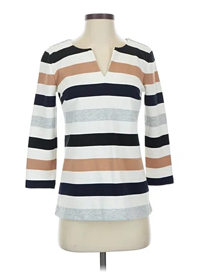 Pre-owned Talbots 3/4 Sleeve Top Ivory Stripes Pattern V-neck Tops In White