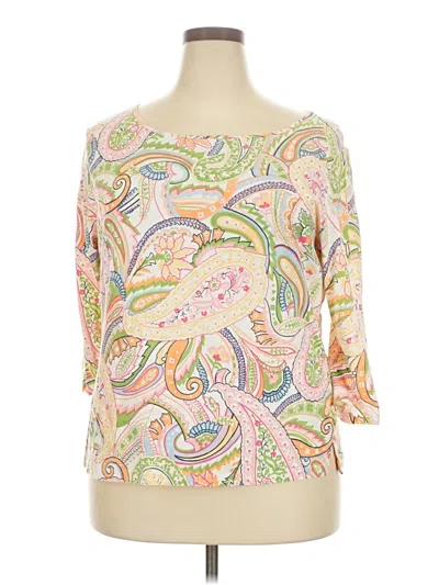 Pre-owned Talbots 3/4 Sleeve Top Pink Paisley Pattern Boatneck Tops
