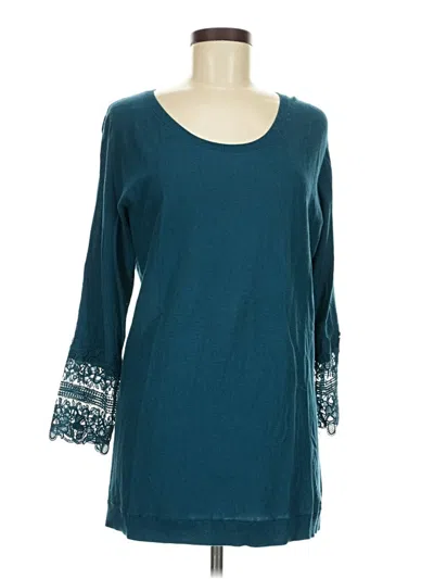 Pre-owned Talbots 3/4 Sleeve Top Teal Boatneck Tops In Blue