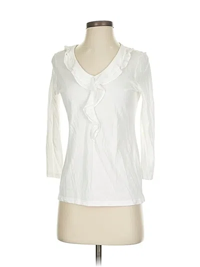 Pre-owned Talbots 3/4 Sleeve Top White Ruffles Neckline Tops