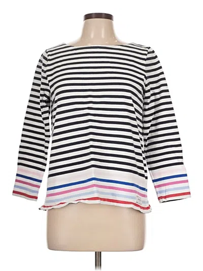 Pre-owned Talbots 3/4 Sleeve Top White Stripes Pattern Boatneck Tops