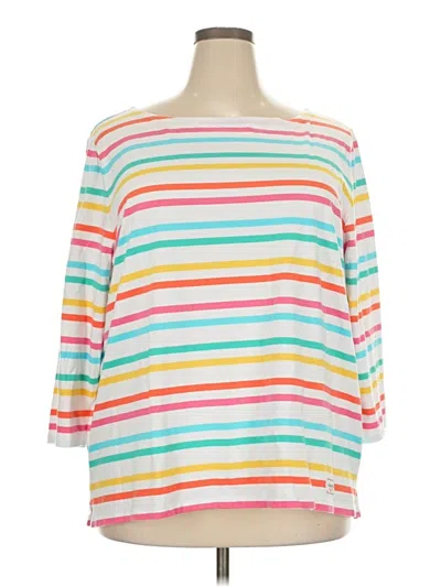 Pre-owned Talbots 3/4 Sleeve Top White Stripes Pattern Boatneck Tops