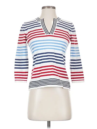 Pre-owned Talbots 3/4 Sleeve Top White Stripes Pattern V-neck Tops