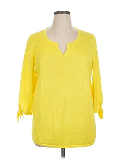 Pre-owned Talbots 3/4 Sleeve Top Yellow V Neck Tops