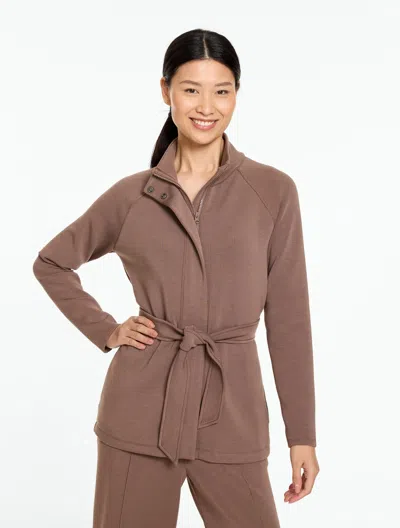 Talbots Airknit Stretch Belted Mockneck Jacket - Brown Coffee - Xs