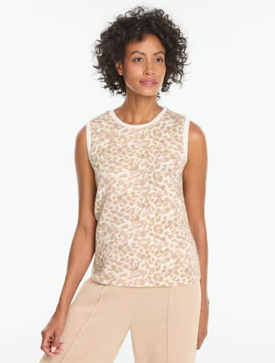 Talbots Airknit Stretch Crewneck Sleeveless Tank Top - Dreamy Leopard - Ivory - Small  In Neutral