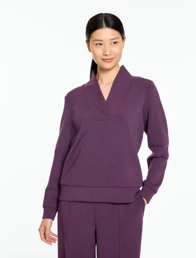Talbots Airknit Stretch Ribbed V-neck Pullover Sweater - Blackberry Wine - Xs