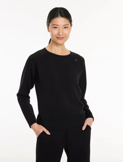 Talbots Airknit Stretch Snap Raglan Pullover Sweater - Black - Xs