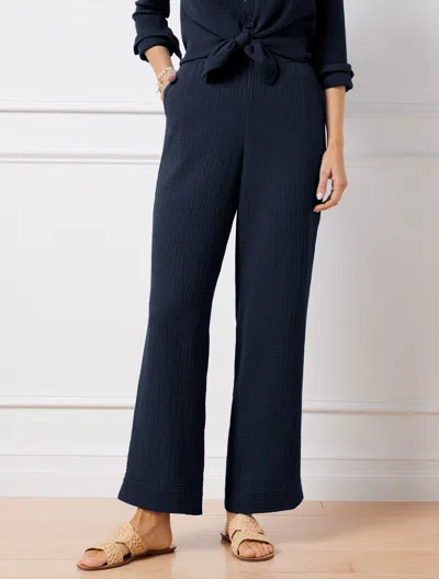 Talbots Plus Size - Airy Gauze Wide Leg Pants - Blue - 2x - 100% Cotton