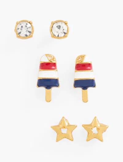 Talbots Americana Stud Earring Set - Red/gold - 001  In Multi