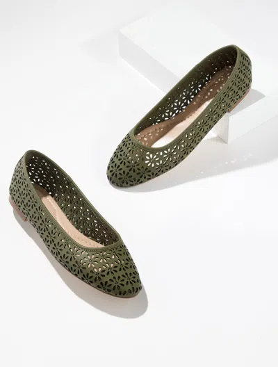 Talbots Ansly Perforated Nappa Ballet Flats - Olive Leaf - 10 1/2 M  In Green