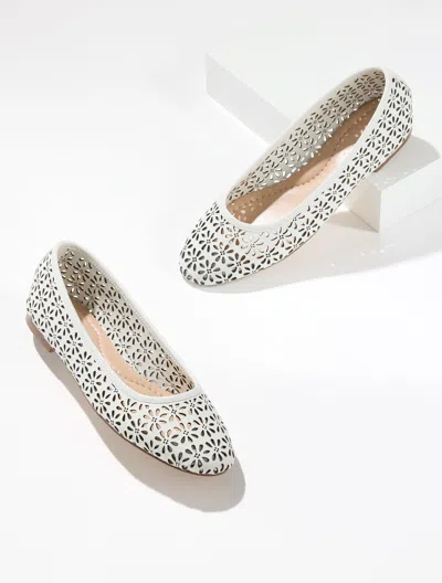 Talbots Ansly Perforated Nappa Ballet Flats - White - 10 1/2 M