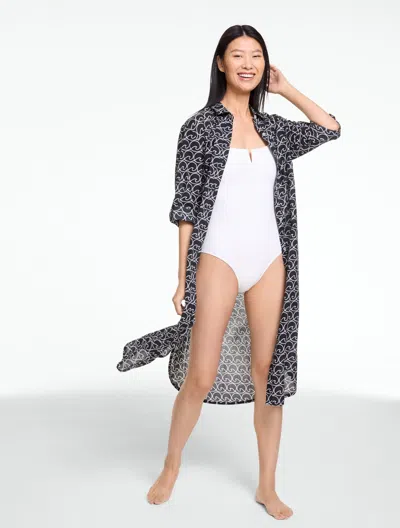 Talbots Aqua Club Viole Long Shirt Cover-up - Black - Medium  In Animal Print