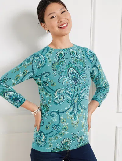 Talbots Misses - Audrey Cashmere Sweater - Imperial Floral - Blue Haze/soft Jade - Small  In Blue Haze,soft Jade