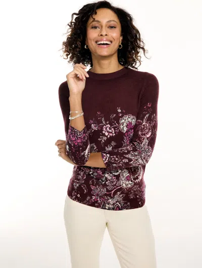 Talbots Audrey Cashmere Sweater - Fresco Floral - Rich Burgundy - Xs