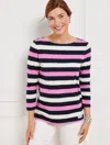 Talbots Misses - Authentic  T-shirt - Carlotta Stripe - Indigo/ivory/fraise Pink - Medium - 100% Cott In Indigo,ivory,fraise Pink