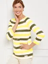 Talbots Misses - Authentic  T-shirt - Carlotta Stripe - Ivory/burnt Olive/yellow - Small - 100% Cotto In Ivory,burnt Olive,yellow