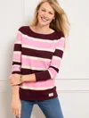 Talbots Petite - Authentic  T-shirt - Florence Stripe - Rich Burgandy/ivory - Small - 100% Cotton In Rich Burgandy,ivory