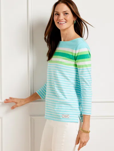 Talbots Plus Size - Authentic  T-shirt - Sailing Stripe - Vivid Turq/white/green - 1x - 100% Cotton In Vivid Turq,white,green