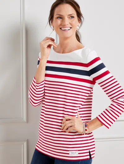 Talbots Petite - Authentic  T-shirt - Sailing Stripe - White - Large - 100% Cotton